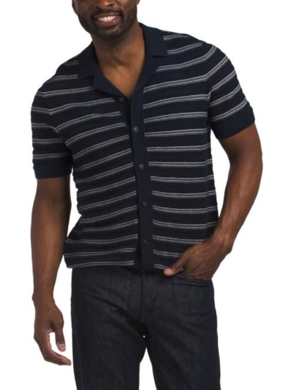 HUNTER Relaxed Fit Jacquard Striped Sweater Knit Cardigan